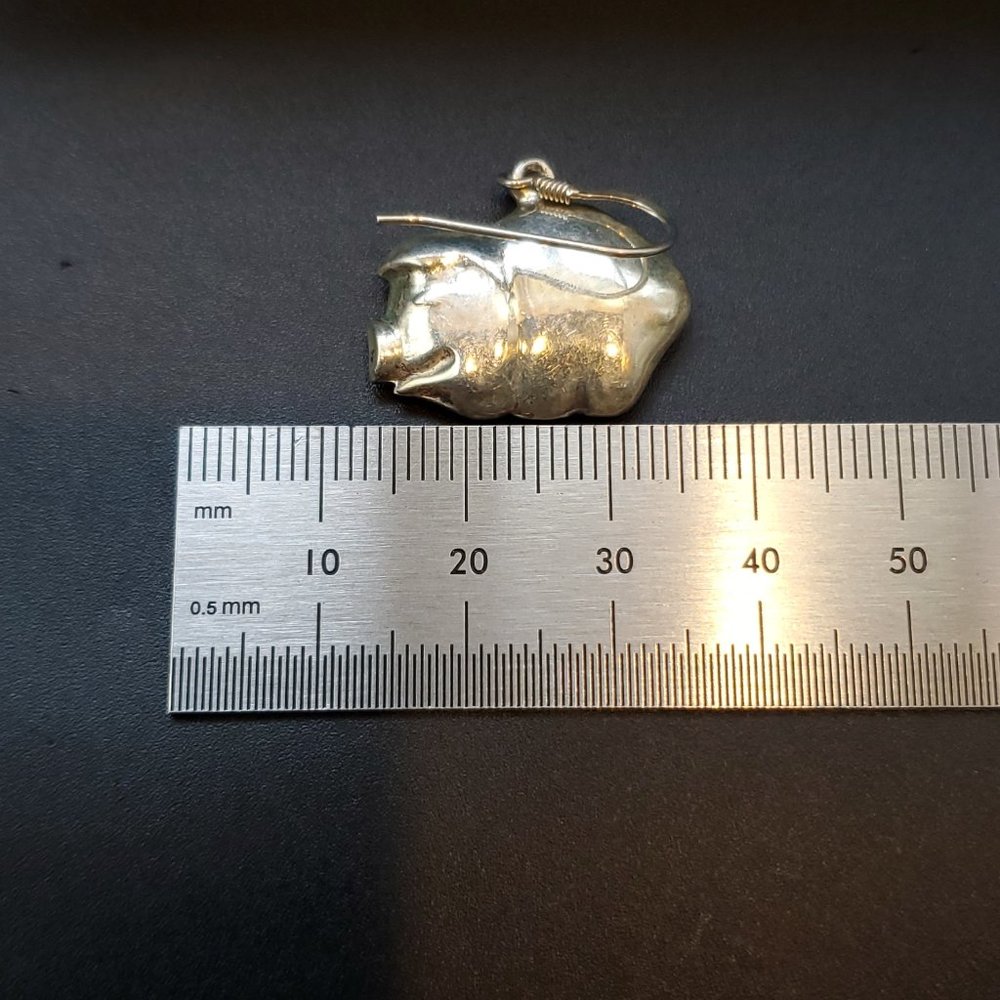 925 Sterling Silver Rustic Pig Dangle Earrings - Picture 4 of 5